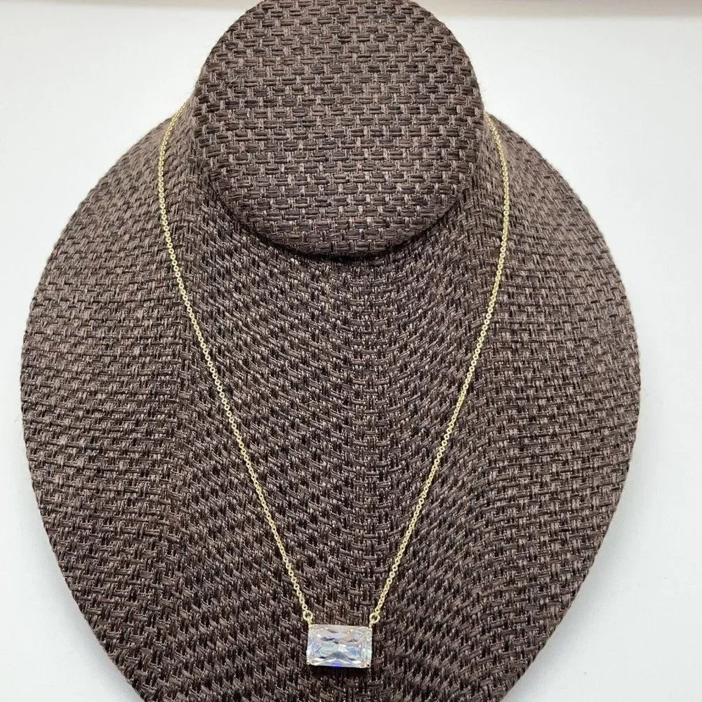 Clear Diamonite East/West Drop Necklace Gold Tone Real Collections Adrienne 17" - Picture 2 of 8